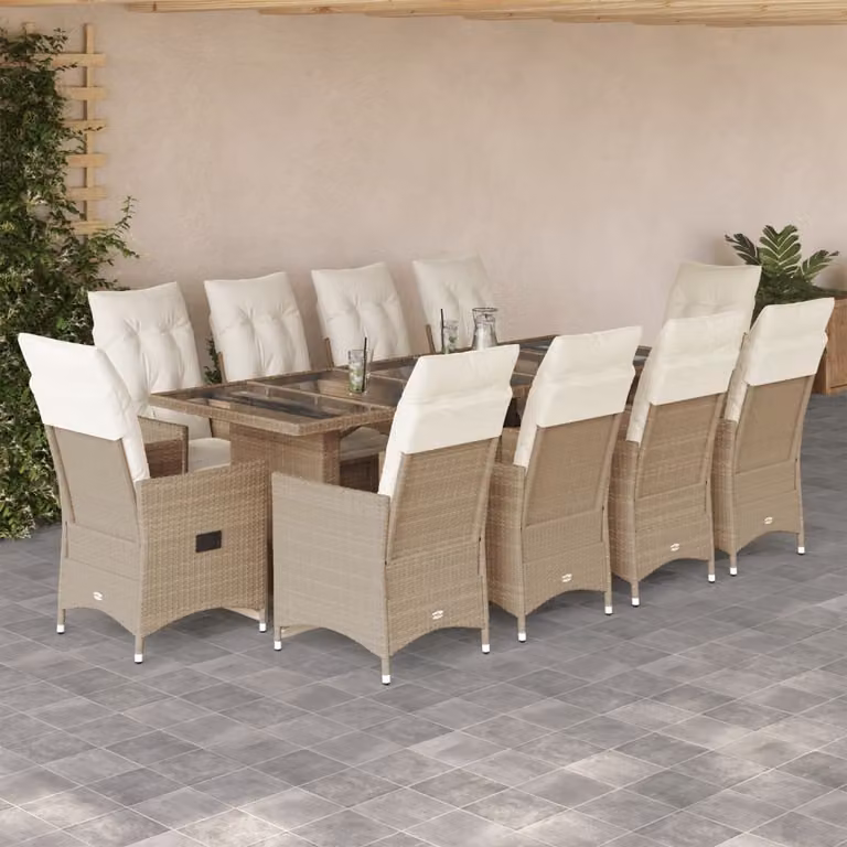 Maison Exclusive - Set Bistrò da Giardino 11 pz con Cuscini in Polyrattan Beige