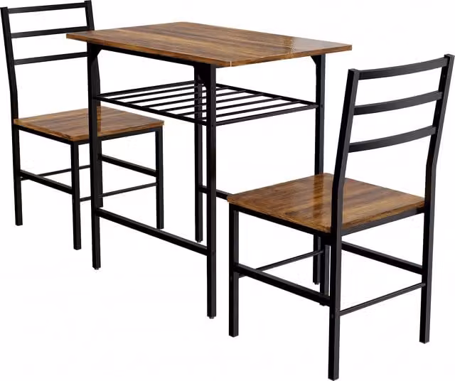 Set tavolo da pranzo HOMCOM con 2 sedie in stile industriale, struttura in metallo e legno, Marrone e Nero – 1