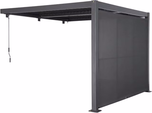 Pergola bioclimatica addossata SWEEEK in alluminio e acciaio colore antracite con tenda, L: 3 m, P: 3 m – 1