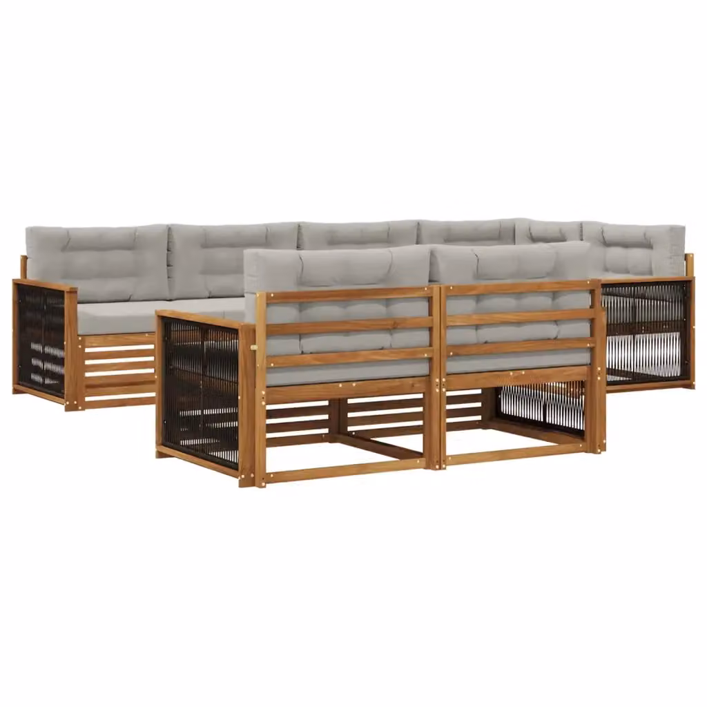 Set di divani da esterno a L vidaXL in legno di acacia con cuscini beige e grigi – 2