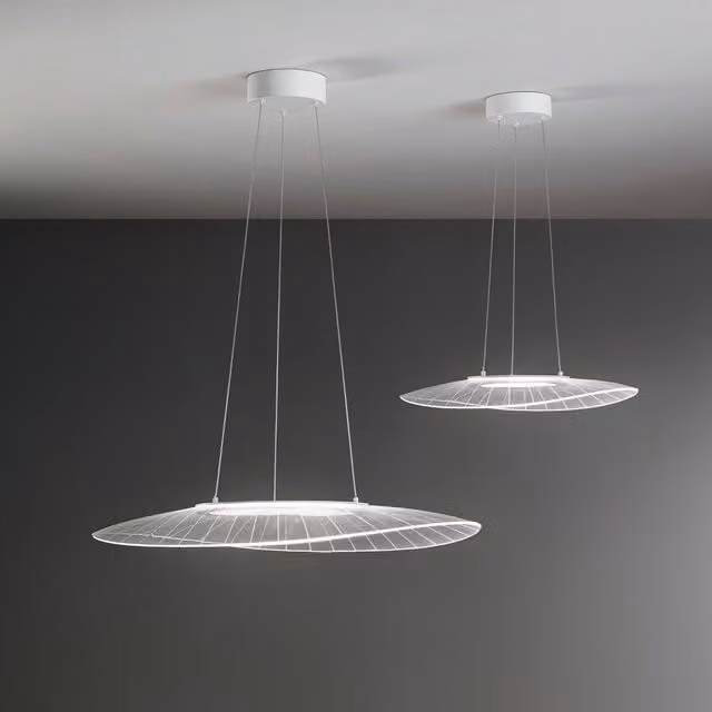 Lampada a Sospensione Fabas Vela Bianca con LED Dimmerabile e Altezza Regolabile in Metallo e Plastica Trasparente – 1