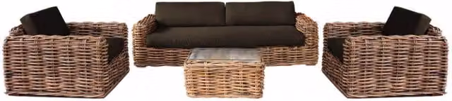 Salotto Polinesia Cosmaca in Legno e Rattan Marrone con Cuscini per Esterno e Interno – 2