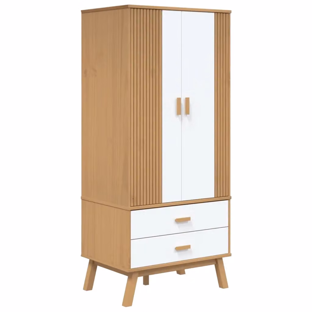 Armadio OLDEN vidaXL in legno di pino massello bianco e marrone con cassetti L: 76,5 cm, P: 53 cm, H: 172 cm – 2