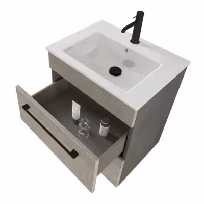 Mobile bagno sospeso Smart INBAGNO grigio con lavabo e specchio con illuminazione LED L/P/H: 55 x 43 x 62 cm – 2