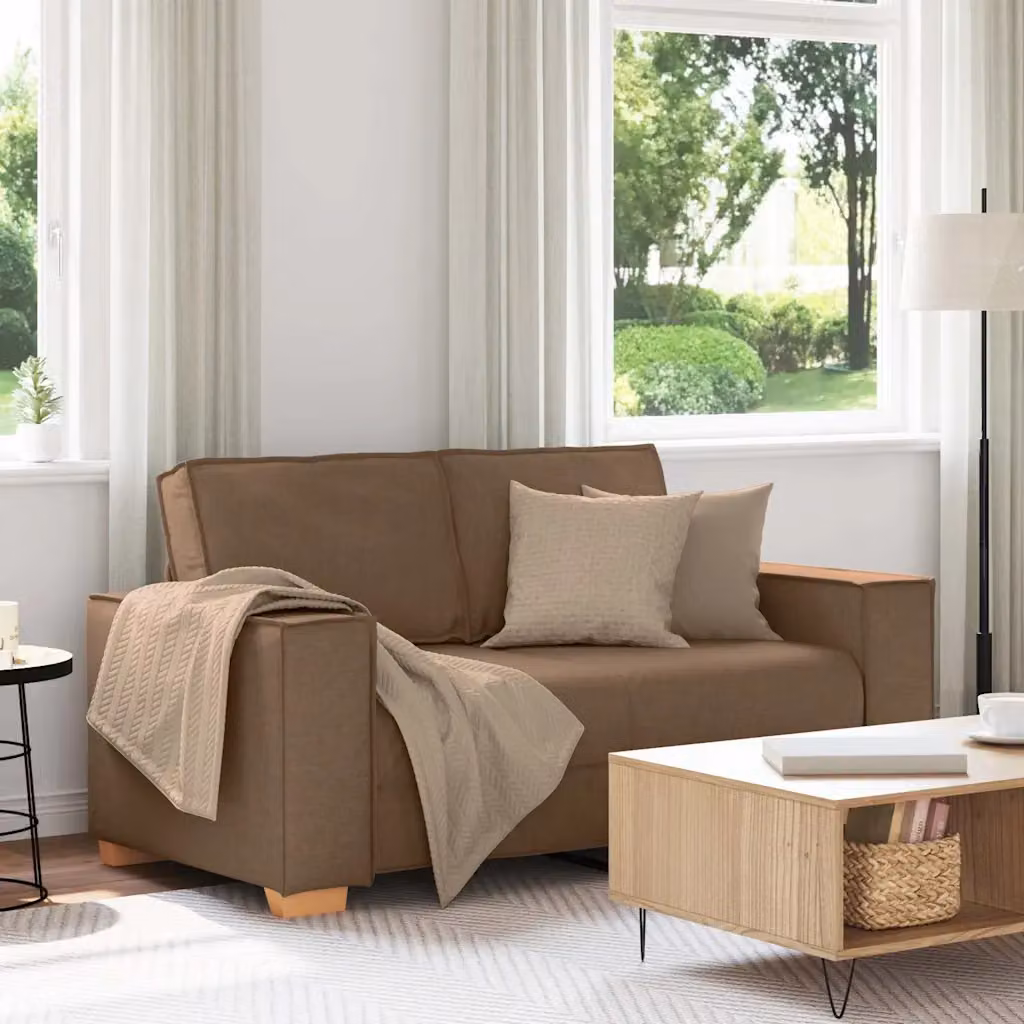 Divano a 2 posti vidaXL in tessuto marrone con cuscini, L: 160 cm, P: 78 cm, H: 84 cm