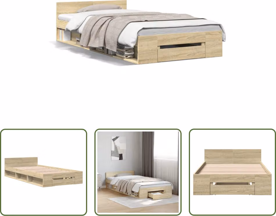 The Living Store Struttura letto con cassetto rovere Sonoma 75x190 cm Materiale legno