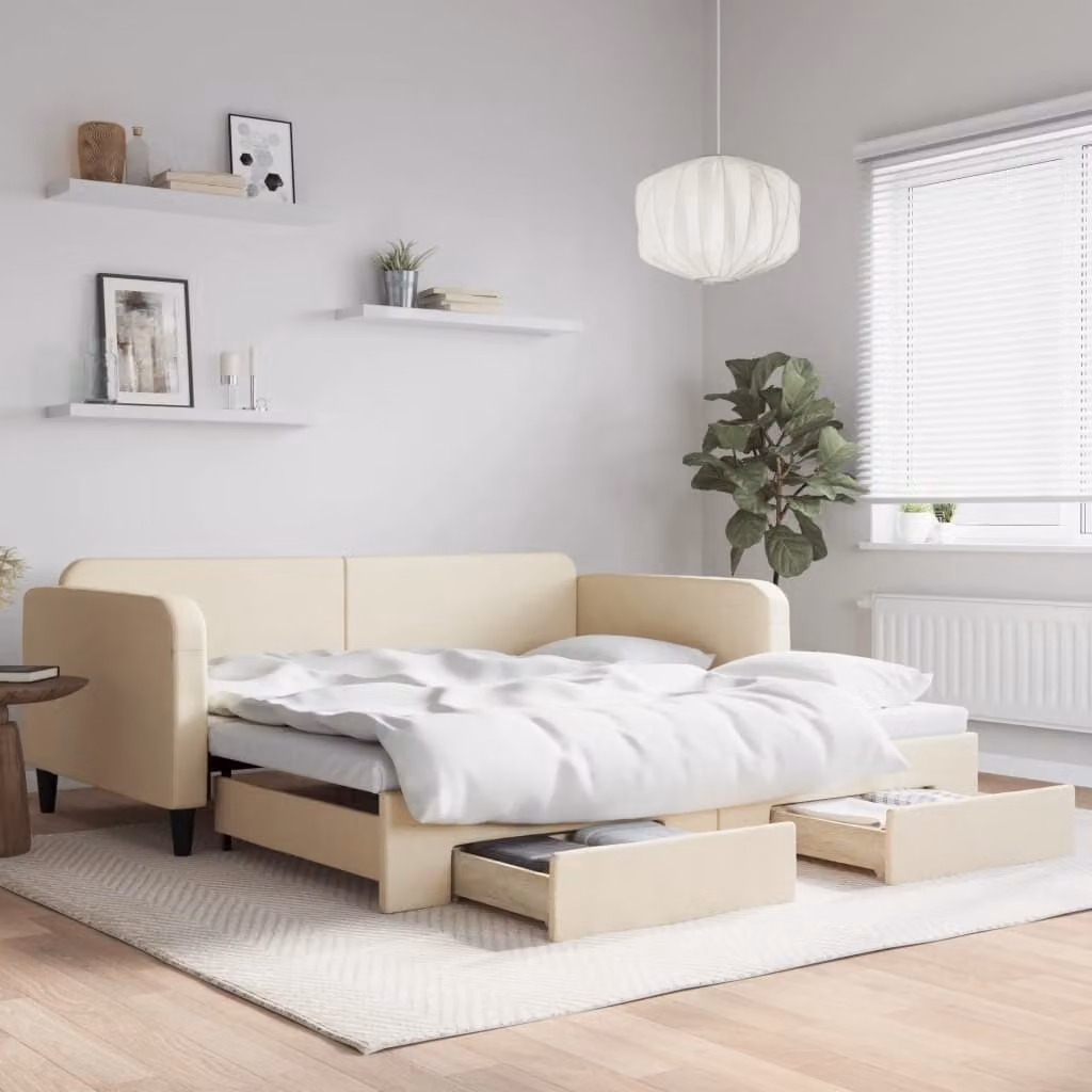 Maison Exclusive - Divano letto estraibile con cassetti, color crema, 100x200 cm, rivestimento in tessuto