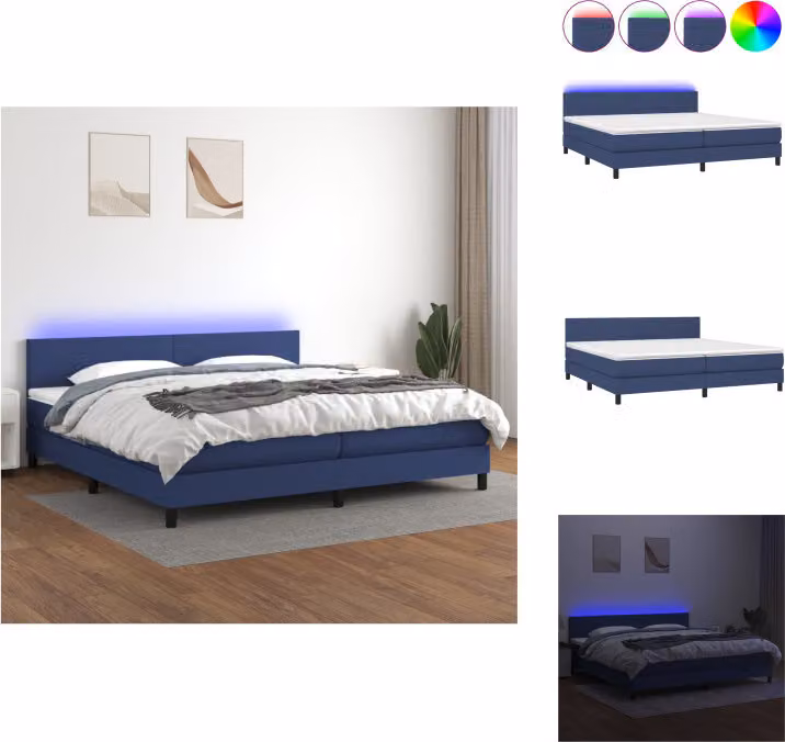 vidaXL Letto a molle con materasso e tessuto LED blu 200x200 cm - Letti e strutture letto