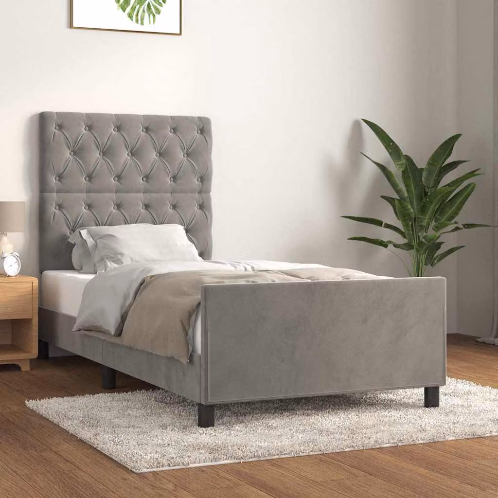 Giroletto vidaXL senza materasso in velluto grigio con struttura in legno di larice L/P/H: 200 x 80 x 83 cm – 1