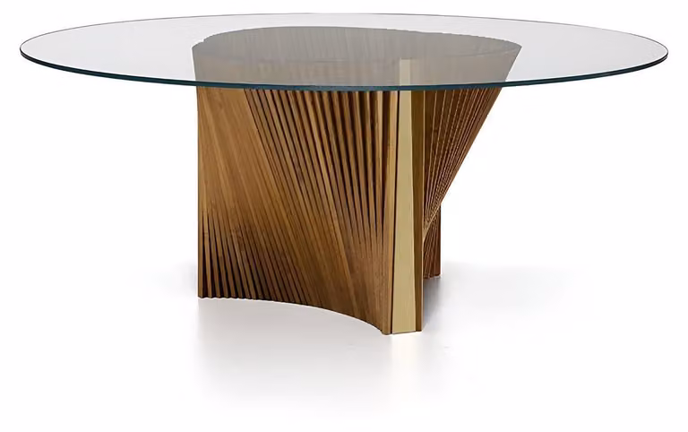 Runder Esstisch Designer Glasplatte Holzgestell Esszimmer Möbel