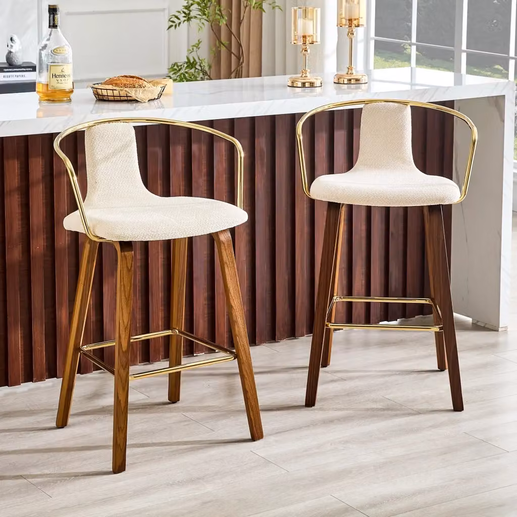 Set di 2 sgabelli da bar WISHDOR in stile scandinavo con braccioli, seduta imbottita in tessuto o ecopelle e gambe in legno e metallo, disponibili in bianco, marrone o beige – 2