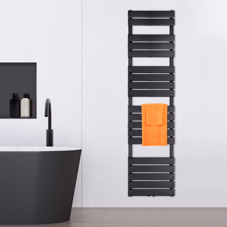 VILSTEIN radiatore da bagno, radiatore da bagno, radiatore per asciugamani attacco laterale e attacco centrale, radiatore da bagno a pannello piatto, radiatore per asciugamani a pannello, nero, 880W, 180x45 cm