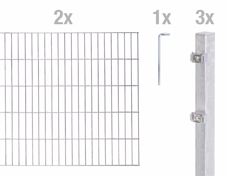Alberts 653590 Recinzione a doppia rete metallica come set completo di 6 pezzi, zincato a caldo, altezza 180 cm, lunghezza 4 m