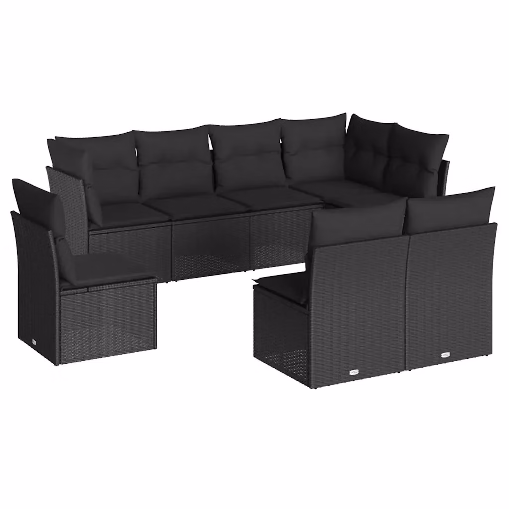 vidaXL Set Divani da Giardino in Polyrattan Nero con 8 Cuscini e Rivestimenti Rimovibili – 2