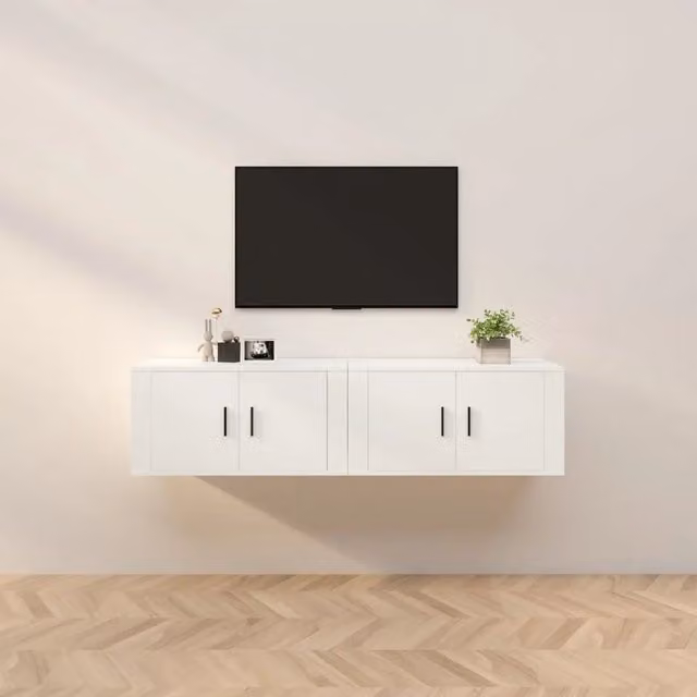 Set di 2 mobili porta TV da parete vidaXL in legno bianco stile classico L 80 cm x P 34,5 cm x H 40 cm