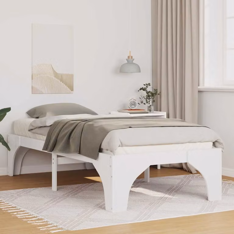 Struttura del letto moderna vidaXL in pino massello bianco, L/P/H: 90 x 200 cm