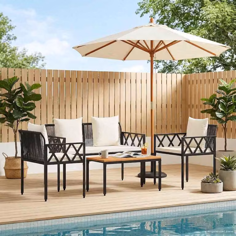 Maison Exclusive - Set di mobili da giardino, 4 pezzi, in rattan sintetico nero e crema