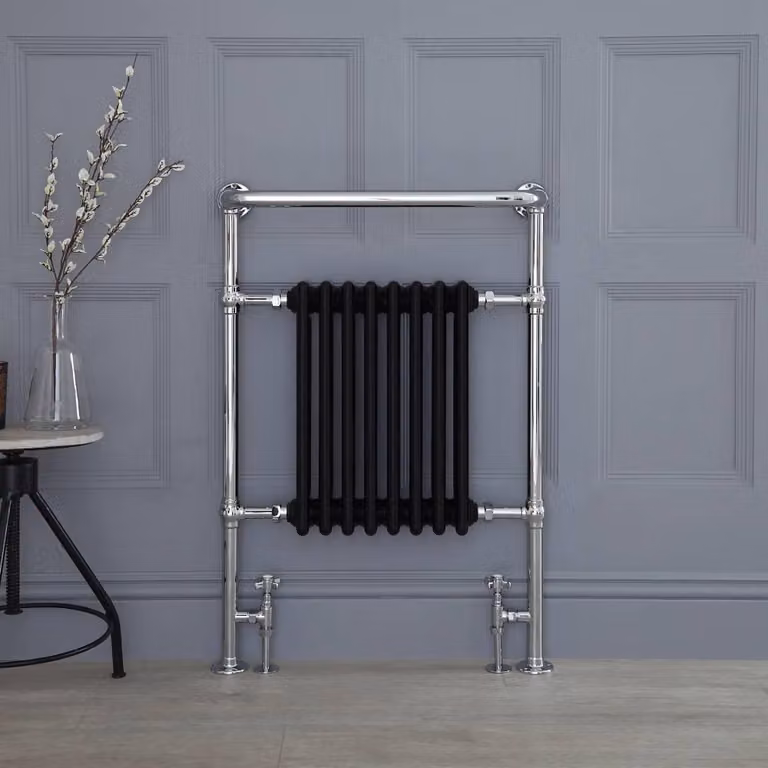 Radiatore Scaldasalviette Tradizionale con Barra con Portasciugamani - Cromato/Nero - 960mm x 673mm - Elizabeth