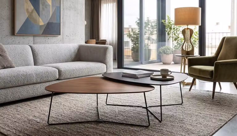 Tavolino da caffè marrone con tavolino laterale nero, set da 2, design moderno