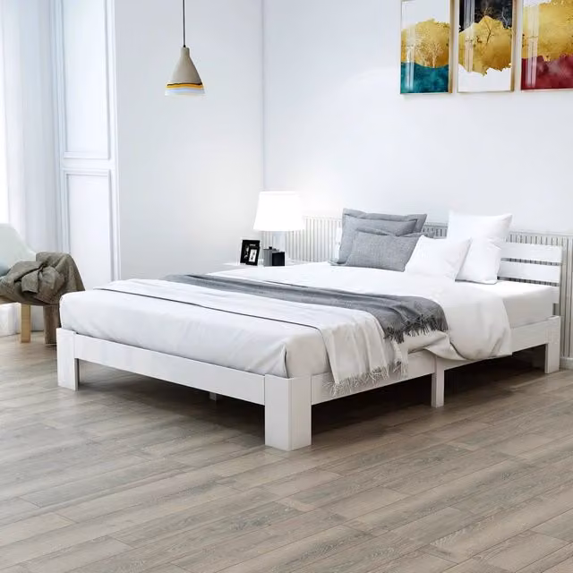Letto matrimoniale REDOM in legno di pino bianco stile rustico L/P/H: 140 x 200 x 76,5 cm – 1
