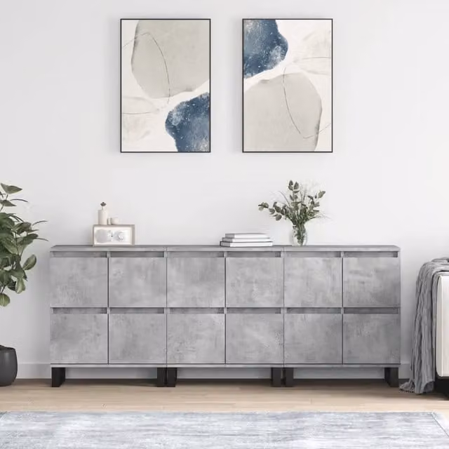 Set di 3 credenze vidaXL in legno e metallo, colore grigio, da appendere alla parete per la tua sala da pranzo