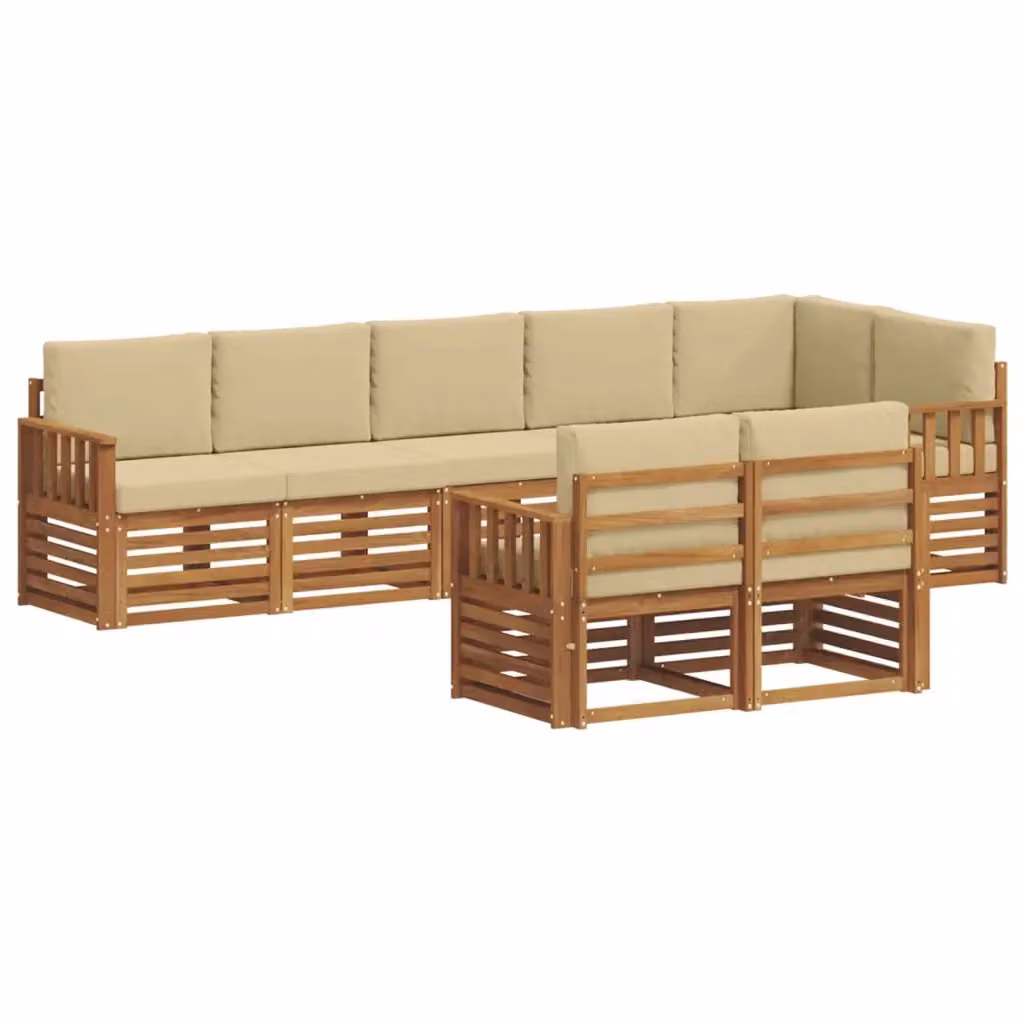 Set di divani da esterno a L vidaXL in legno di acacia con cuscini beige e marrone – 2