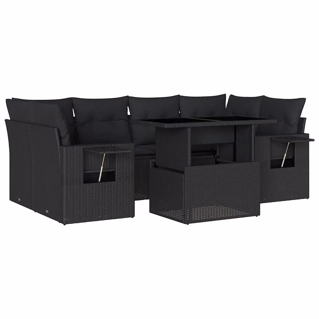 Set Divano da Giardino a L vidaXL in Polyrattan Nero con 7 Cuscini e Tavolino da Esterno – 2