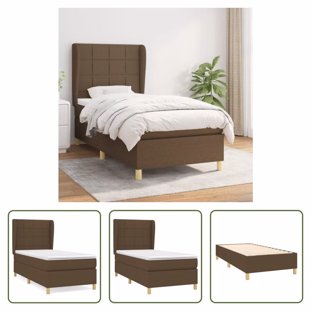 The Living Store Letto a molle con materasso marrone scuro 90x190 cm in tessuto