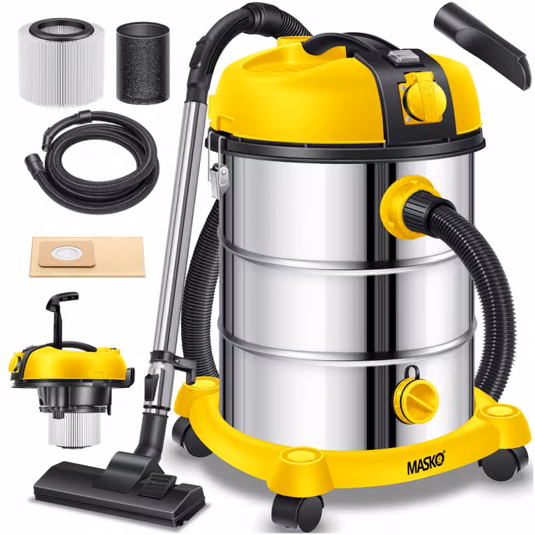 Aspirapolvere industriale MASKO®, aspiraliquidi/asciutti, filtro HEPA, 2300W, 30L, sistema di filtraggio 3in1, con e senza sacco