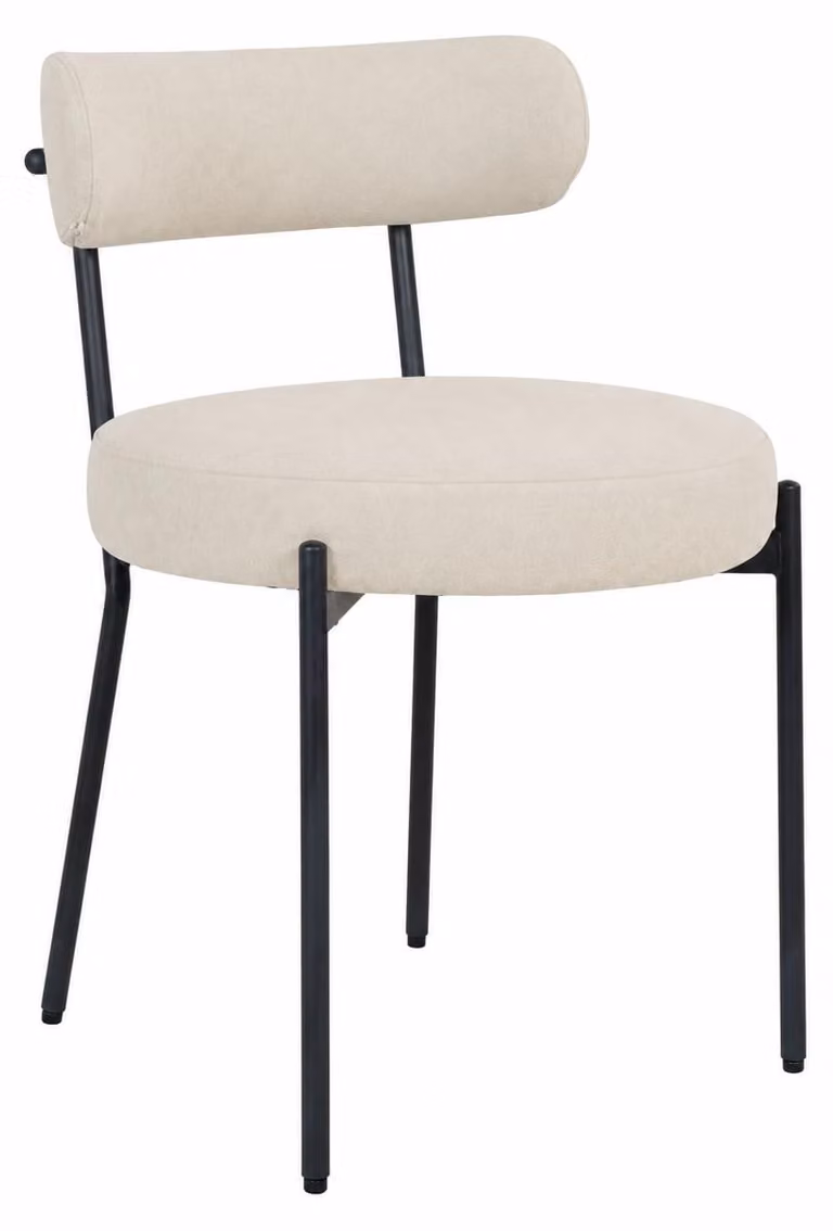 Sedia da pranzo Gunma, rivestita in velluto beige, con struttura in metallo nero.