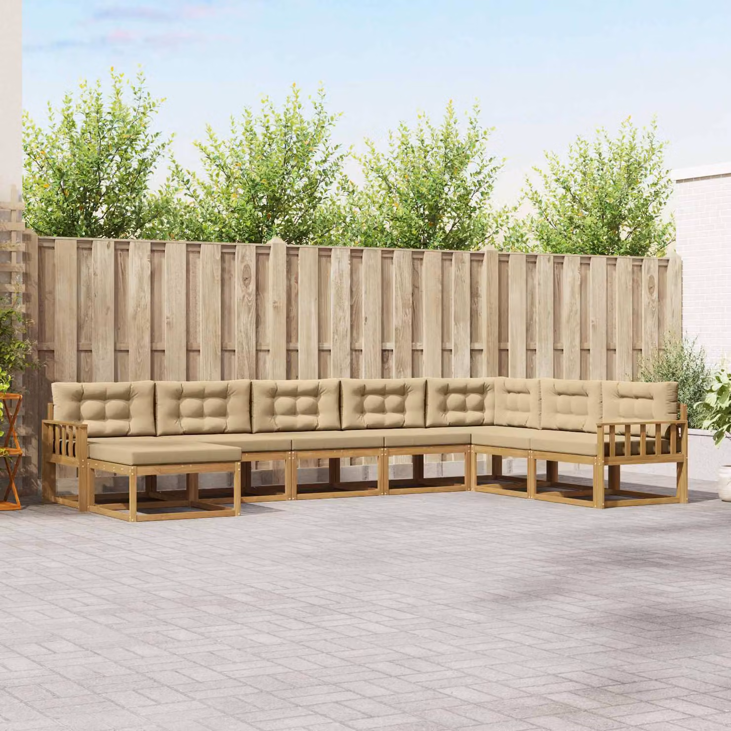 vidaXL Set di divani da esterno a forma di U in legno di acacia con cuscini, Bianco e Beige