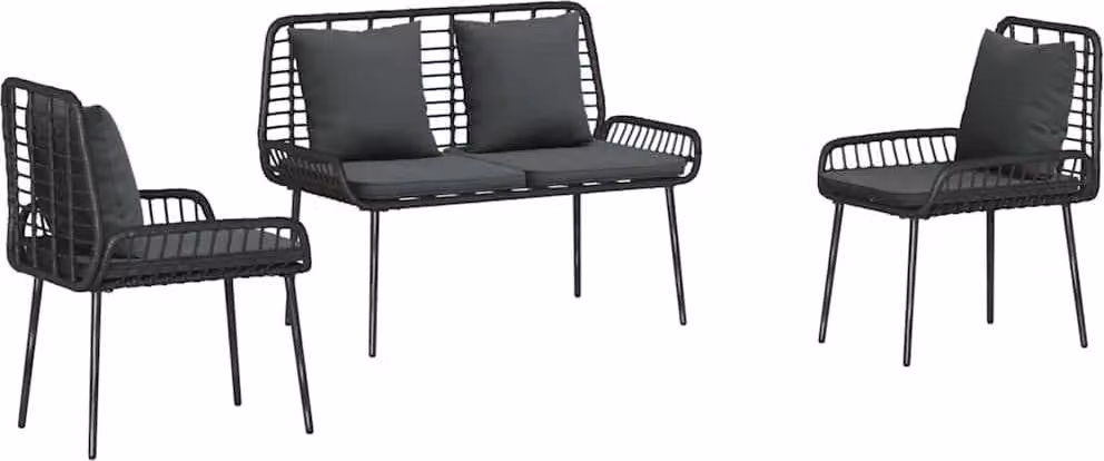 Set da Pranzo per Giardino 3 pcs Nero e antracite polyrattan