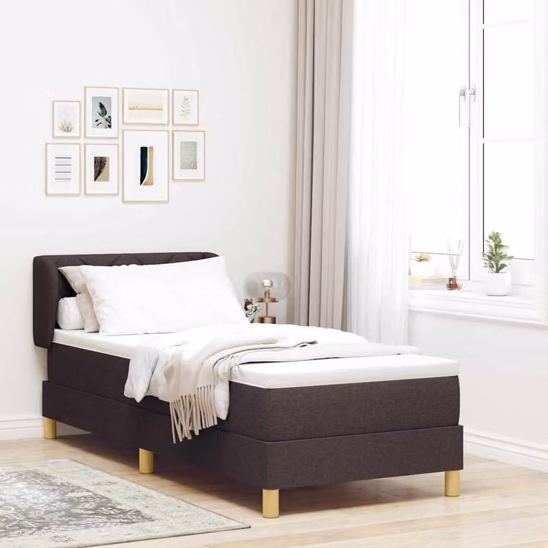 Maison Exclusive - Letto boxspring con testiera, marrone scuro, 80 x 200 cm, tessuto