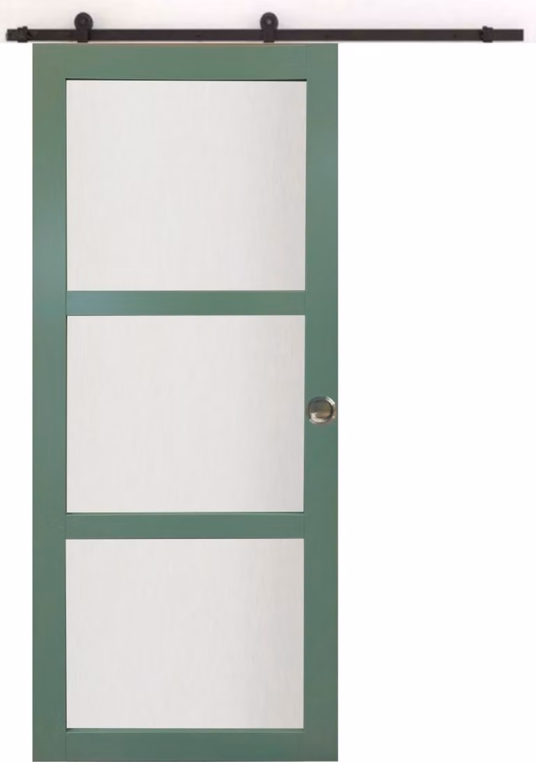 Porta scorrevole verde chiaro con vetro H204 x L83 cm, Railroulette, Coquilles Gd Menuserie