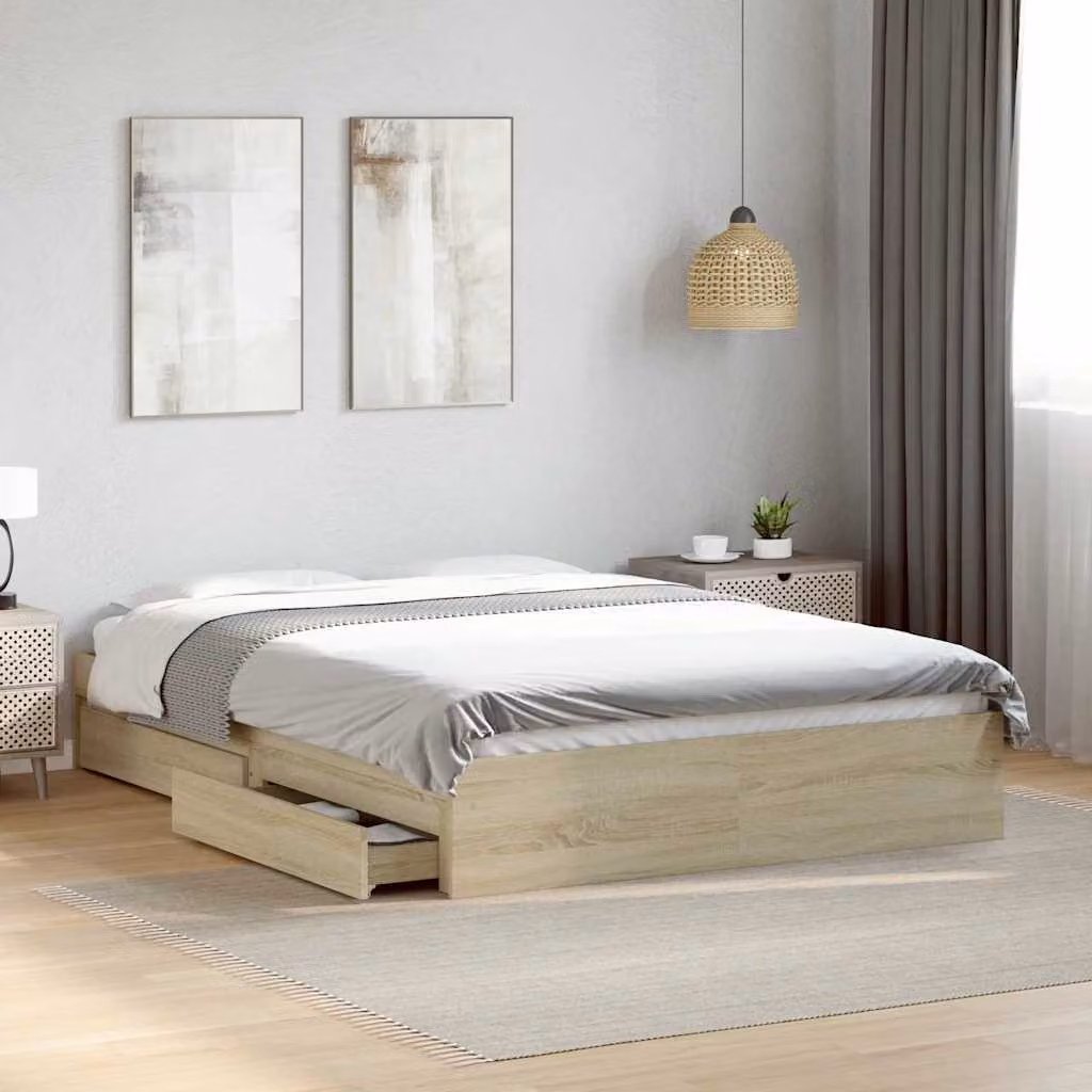 Giroletto con cassetti vidaXL in legno Rovere Sonoma, L/P/H: 140 x 200 x 28 cm – 1