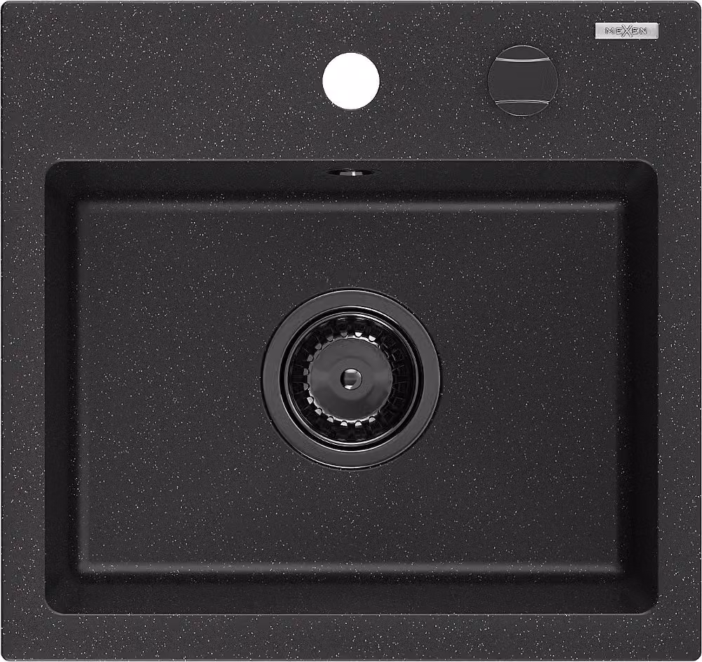 Mexen Milo lavello in granito 1 vasca 435 x 410 mm, nero/argento metallizzato, sifone nero - 6505441000-73-B
