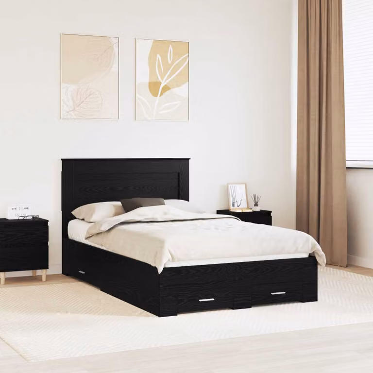 vidaXL Struttura del letto moderna con cassetto in legno nero L/P/H: 120 x 190 cm