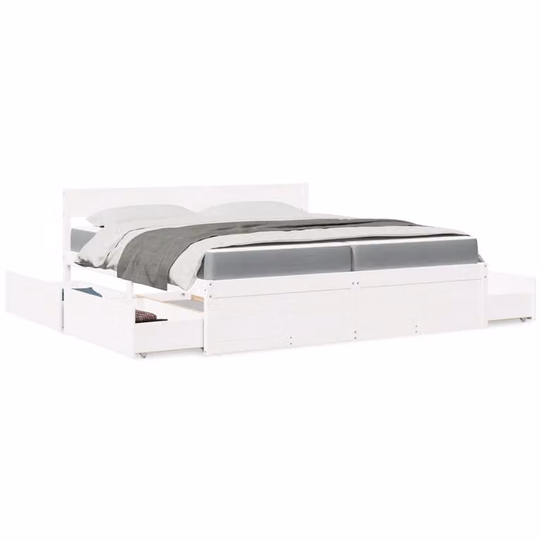 Letto con cassetti e materasso vidaXL in legno massello di pino bianco 200x200 cm