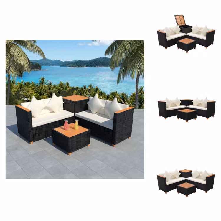 vidaXL Set da salotto da giardino 4 pezzi con cuscini in poly rattan nero - Set di mobili da giardino