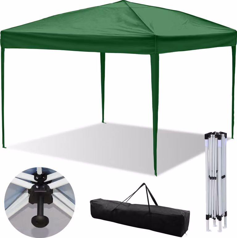 Clanmacy gazebo pieghevole 3x3m verde tenda per feste protezione UV regolabile in altezza con borsa di trasporto, per campeggio giardino all'aperto senza pareti laterali