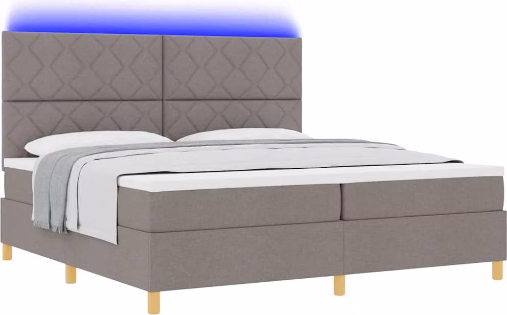 Letto boxspring LED con materasso Taupe 200 x 200 cm Tessuto