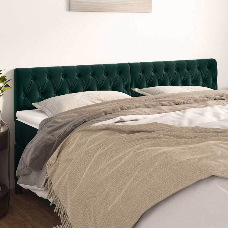 Testiera per letto vidaXL in velluto verde scuro con struttura in legno di larice L: 200 cm, P: 7 cm, H: 78-88 cm
