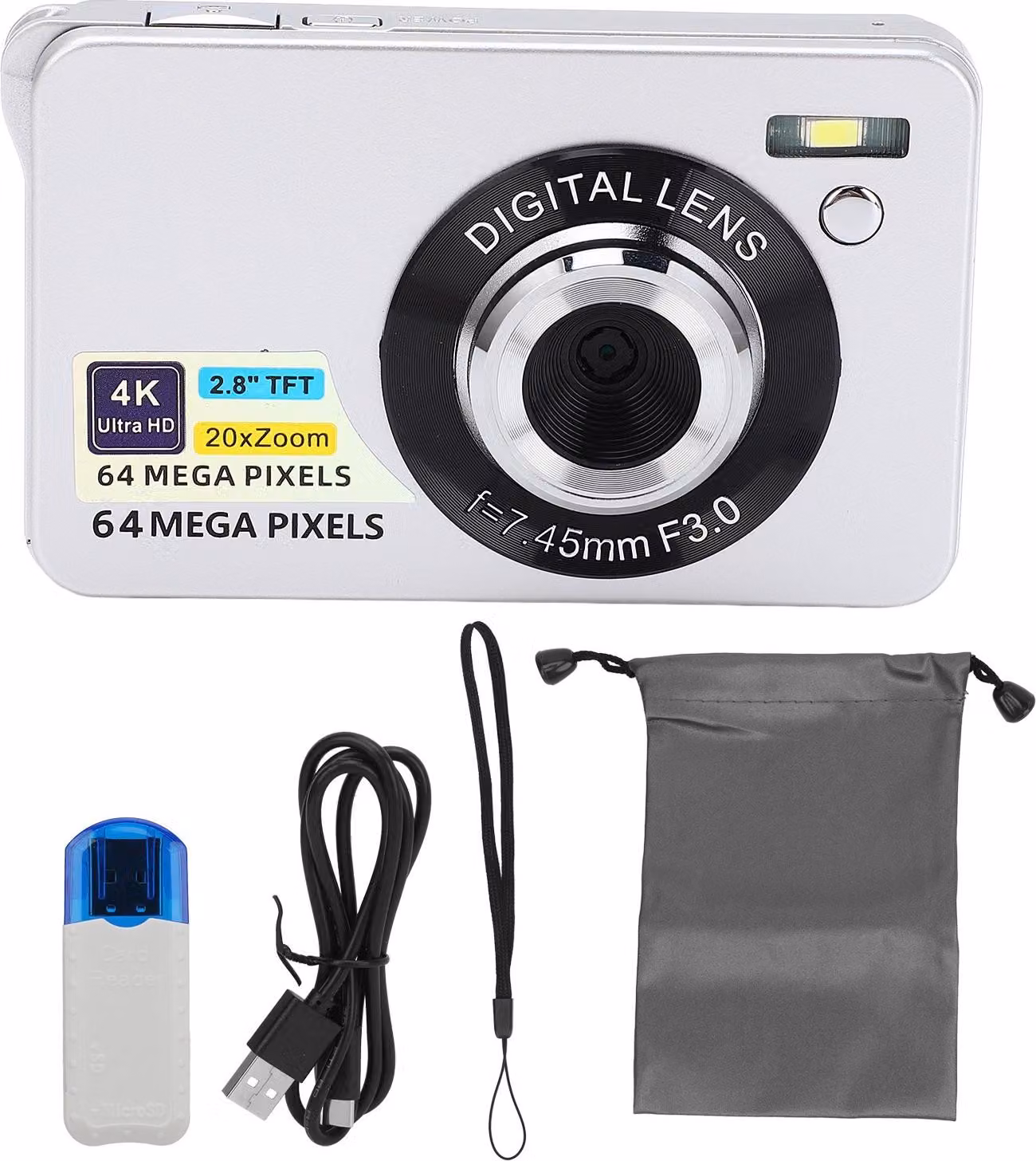 2.8in 4K 64MP HD fotocamera digitale 20x Zoom Autofocus portatile Vlogging per ragazze ragazzi adolescenti