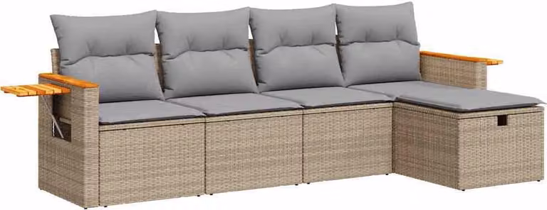 Set Divano da Giardino 5 pz con Cuscini Beige in Polyrattan