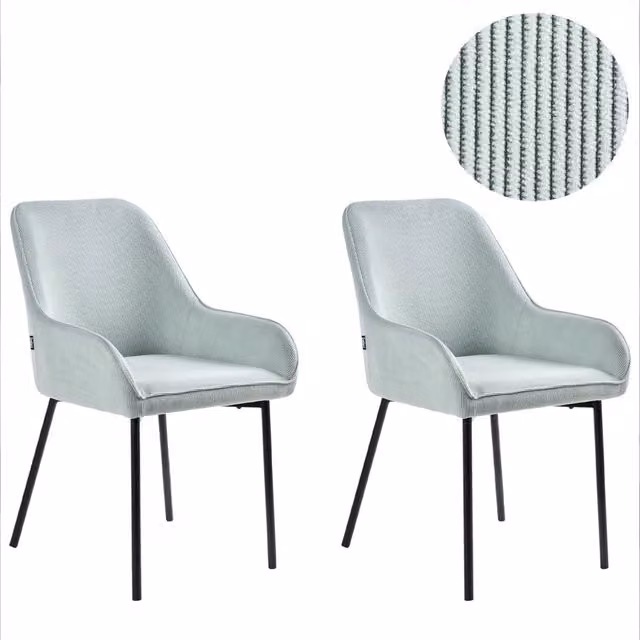 Set di 2 sedie per sala da pranzo in tessuto di velluto a coste verde menta sedile imbottito gambe in metallo Nero stile moderno