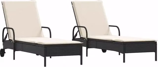 Lettini PrendiLettino sole | Sdraio da giardino | Lettino da sole con Cuscini 2 pz Neri in Polyrattan