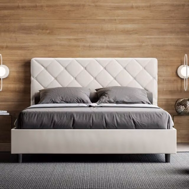 Letto Matrimoniale alla Francese Priya Ityhome Imbottito con Contenitore Bianco in Similpelle L/P/H: 150 x 200 x 122 cm
