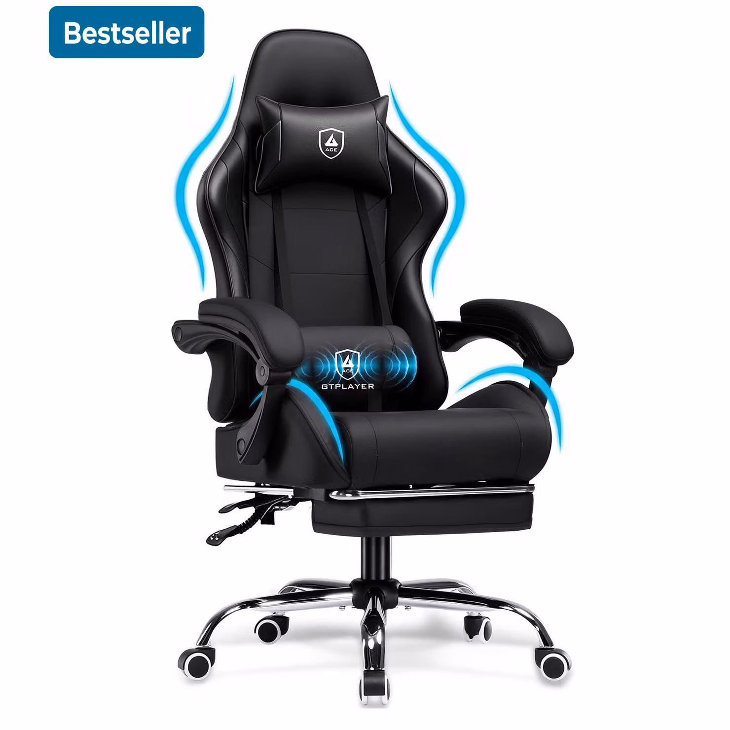 GTPLAYER Sedia da gioco Poltrona da gioco - Sedia da gioco ergonomica Supporto lombare Altezza regolabile Sedia da gioco imbottita 150 Kg, nero