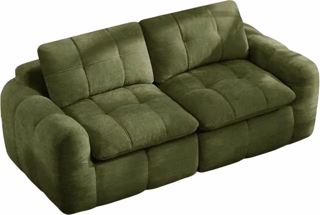 Divano modulare 2 posti con seduta profonda e schienale ergonomico, in ciniglia verde, 194 × 97 × 68 cm