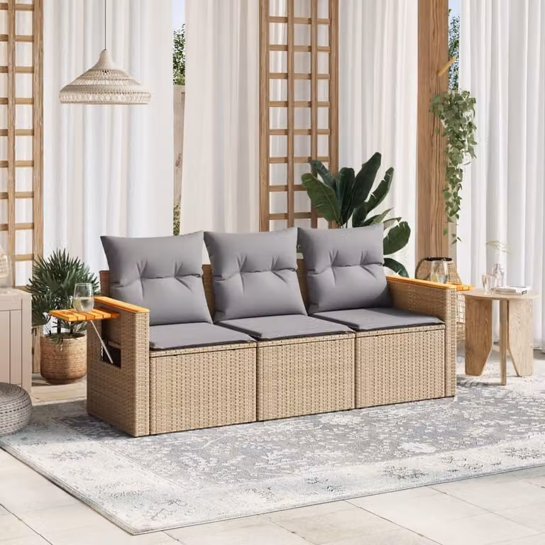 Maison Exclusive - Set Divano da Giardino 3 pz con Cuscini Beige in Polyrattan